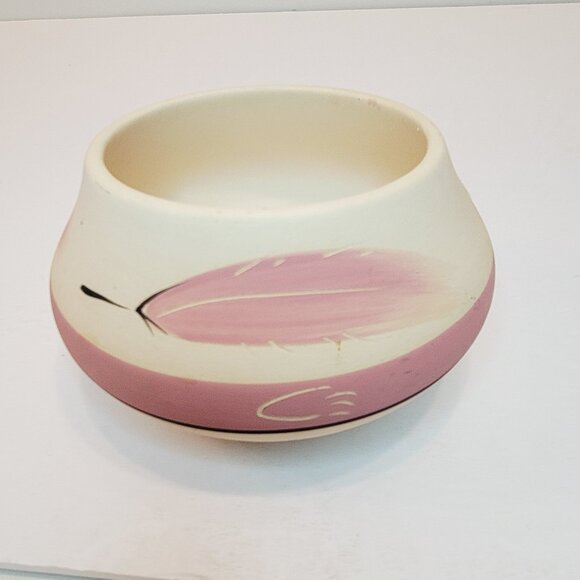 Vtg Rasa Feather Signed Pueblo Pottery Bowl Planter Native American Pink - Picture 1 of 5